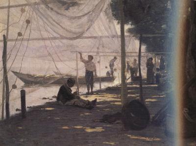 Francois Bocion Fishermen Mending Their Fishing Nets (nn02)